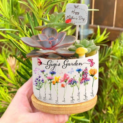 Personalised Gigi's Garden Birth Flower Succulent Pot with Names Mother's Day Gift