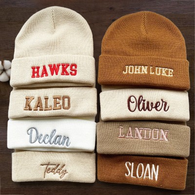 Personalised Embroidered Name Baby Adult Newborn Beanie Hat Unisex Toddler Hat Baby Shower Gift Christmas Gifts for Kids