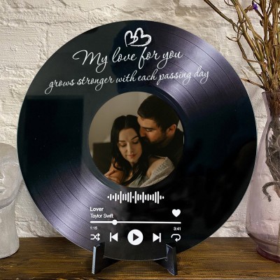 Custom Spotify Song Photo Vinyl Record with Wood Stand Keepsake Gift for Couples Anniversary Gift Valentine's Day Gifts for Him