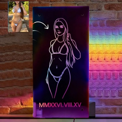 Custom Seductive Portrait Mirror LED Night Light Unique Gift for Couples Birthday Gift for Boyfriend Valentine's Day Gift
