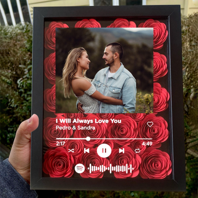 Personalised Spotify Music Flower Shadow Box with Photo for Couples Valentine's Day Gifts Anniversary Gift for Wife