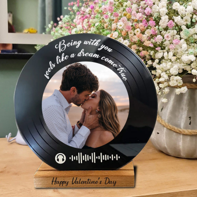 Personalised Spotify Music Photo Vinyl Record with Wood Stand Memorial Gifts for Couples Gifts for Anniversary Valentine's Day