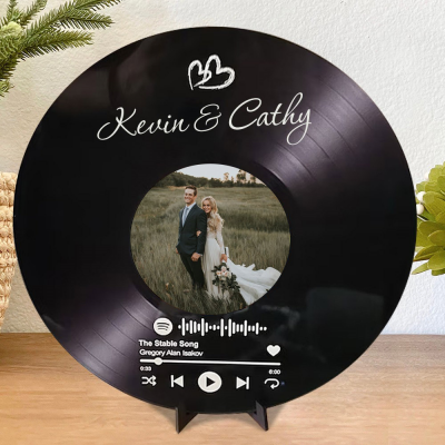 Personalised Spotify Song Photo Vinyl Record with Wood Stand Wedding Anniversary Gifts for Wife Valentine's Day Gift Ideas