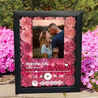 Custom Spotify Code Flower Shadow Box With Photo Couple Gifts For Her Unique Christmas Gift Ideas