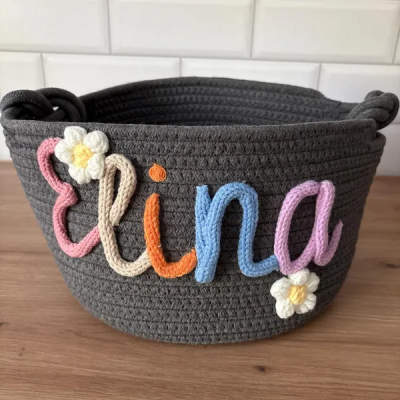 Personalised Handmade Baby Basket with Name Toys Storage Basket Baby Shower Gift Newborn Gift 