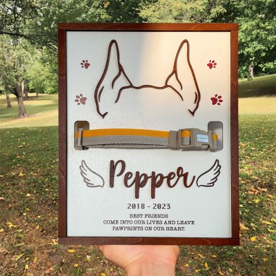 Dog Ear Outline Wood Frame with Collar Holder Pet Loss Gift Personalised Memorial Gift for Pet Lover