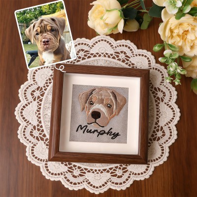 Custom Embroidered Pet Portrait – Personalised Dog or Cat Memorial Gift With Frame, Pet Lover Keepsake, Unique Birthday Gift
