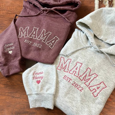 Custom Mama Embroidered Sweatshirt Hoodie With Date Gift For Mum Christmas Gifts