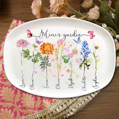 Custom Mimi's Garden Art Print Birth Flower Family Platter Unique Gift for Grandma Mum Mother's Day Gift Ideas