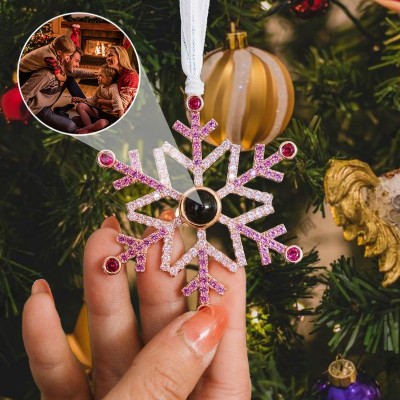 Personalised Pink Snowflake Photo Projection Ornament Family Keepsake Gifts Christmas Gifts