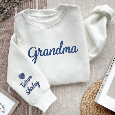 Personalised Embroidered Grandma Sweatshirt Hoodie with Names on Sleeve Keepsake Gifts Unique Mother's Day Gift