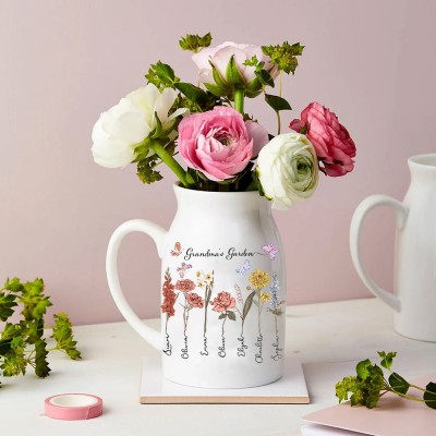 Personalised Grandma's Garden Watercolor Birth Flower Vase Family Gifts For Grandma Mum Mother's Day Gift Ideas