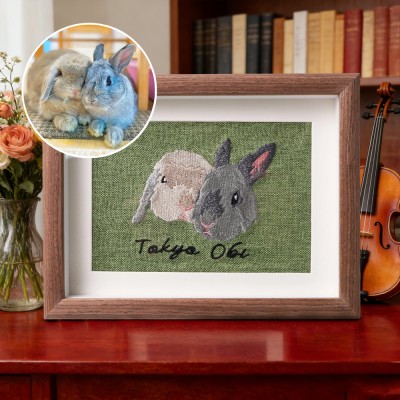 Custom Pet Embroidery Portrait, Personalised Dog or Rabbit Photo Frame Gift, Unique Birthday Gift For Pet Lover