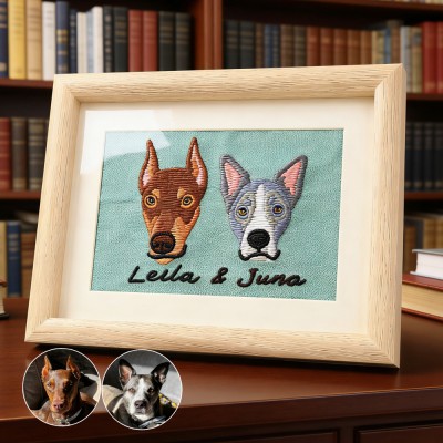 Custom Embroidered Pet Portrait Frame Personalised Dog or Cat Keepsake Gift Unique Memorial Gift For Pet Lovers