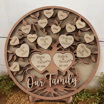 Personalised Wooden Family Tree Sign with Kids Names Family Gifts Mother's Day Gift Ideas