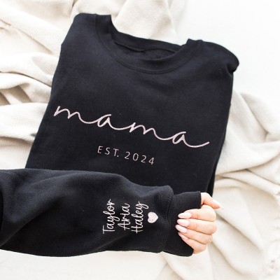 Custom Mama Embroidered Sweatshirt Hoodie With Date Gift Ideas For Mum Grandma