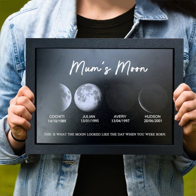 Custom Mum's Moon Phase Print Frame With Names Family Gifts For Mum Grandma