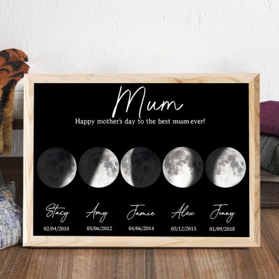 The Best Mum Ever Custom Moon Phase Print Wooden Frame Sign Perfect Gifts For Mum