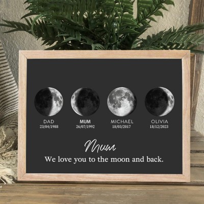 Personalised Family Moon Phase Wood Frame Family Unique Gifts Mother's Day Gift