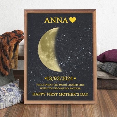 Custom Mum Moon Phase Wood Photo Frame Sign With Date First Mother's Day Gift Ideas