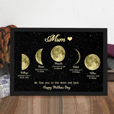 Custom Mum Moon Phase Print Family Frame Birthday Gift For Mum Mother's Day Gift Ideas