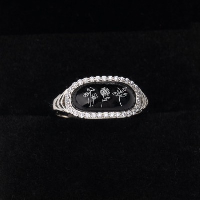 Personalised Black Shell Birth Flowers Ring