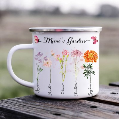 Personalised Birth Flower Coffee Mug with kids Names for Mimi