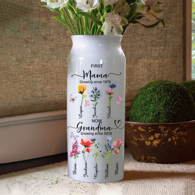Personalised First Mama Now Grandma Birth Flower Vase Mother's Day Gift 