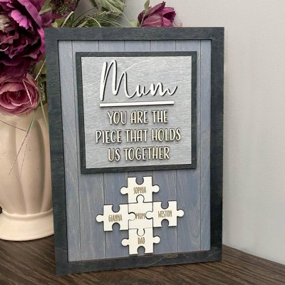 Personalised Mum with Kids Names Wooden Puzzle Frame