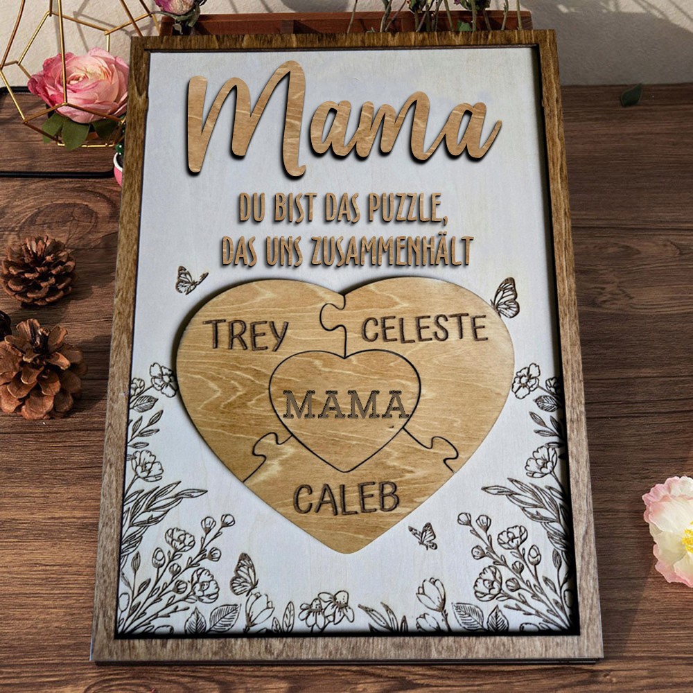 Muttertags-Puzzle-Schild, Muttertagsgeschenk, Muttertagsschild, Du bist das Stück, das uns zusammenhält, personalisiertes Geschenk für Mama