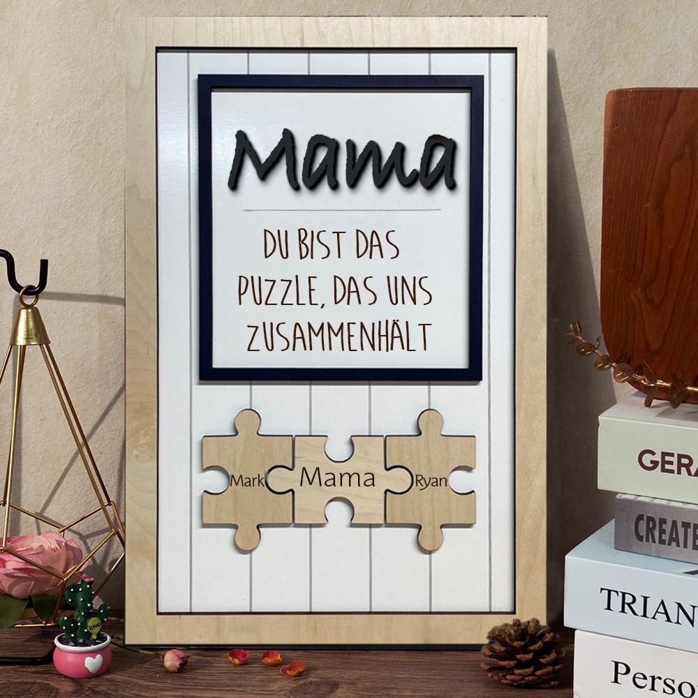 Mama, du bist das Band, das uns zusammenhält. Individuelles Familienpuzzle aus Holz, Namensschild, Andenken für Mama, einzigartiges Muttertagsgeschenk