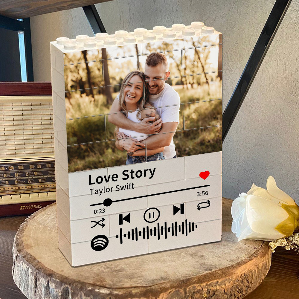 Personalisierter Spotify-Code, Foto-Baustein-Puzzle, Geschenkideen zum Jahrestag für sie, Valentinstagsgeschenke für Paare