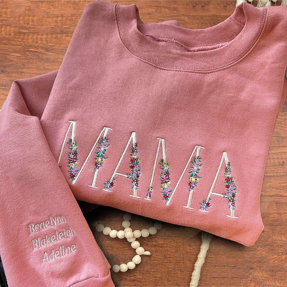 Personalisiertes besticktes Sweatshirt mit Blumenmotiv für Mama – Einzigartige Weihnachtsgeschenkidee