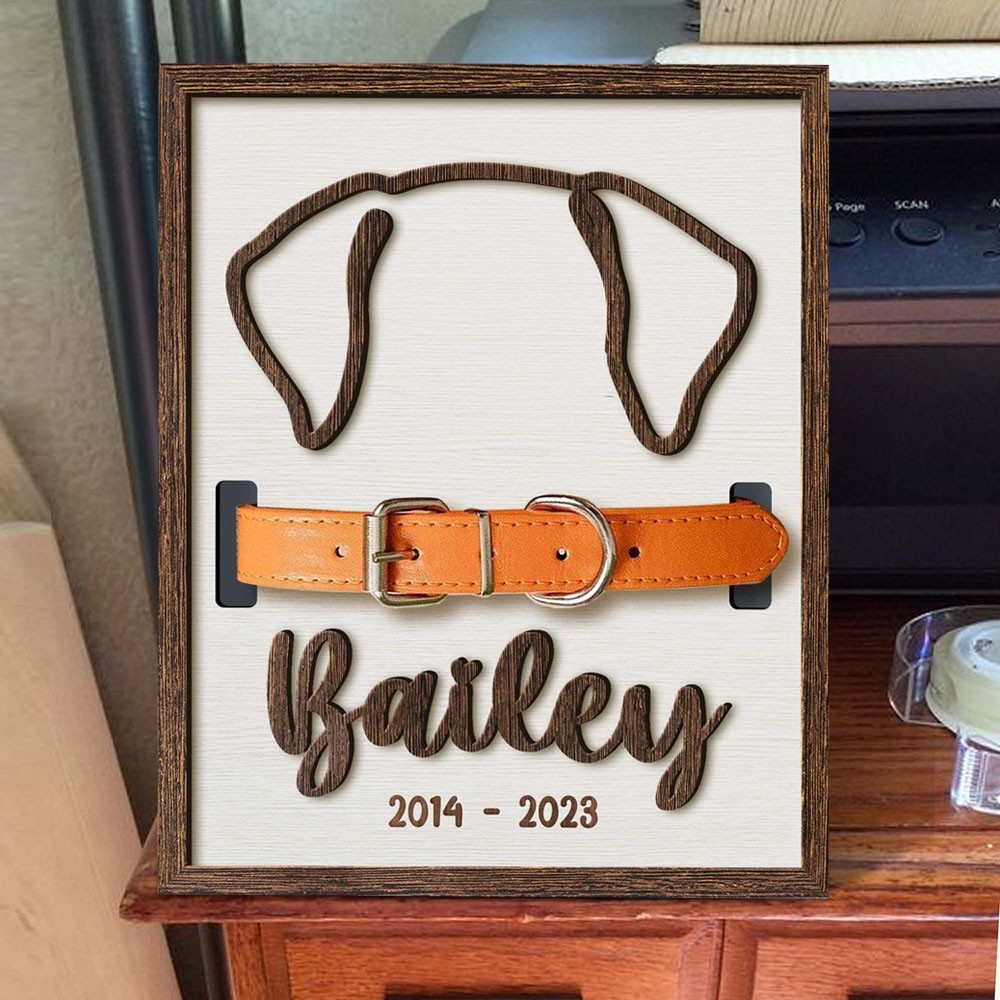 Personalisierter Rahmen mit Hundeohren-Silhouette und Halsbandhalter | Gedenkgeschenk für Hundeliebhaber, einzigartiges Weihnachtsgeschenk