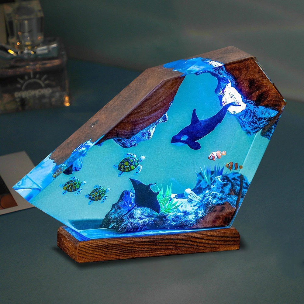 Orca und Schildkröte Harz Holzlampe Nachtlicht für ihren Geburtstag, Andenken, Geschenkideen für ihn, einzigartige Nachtlicht-Geschenkideen, Geschenk für Paare