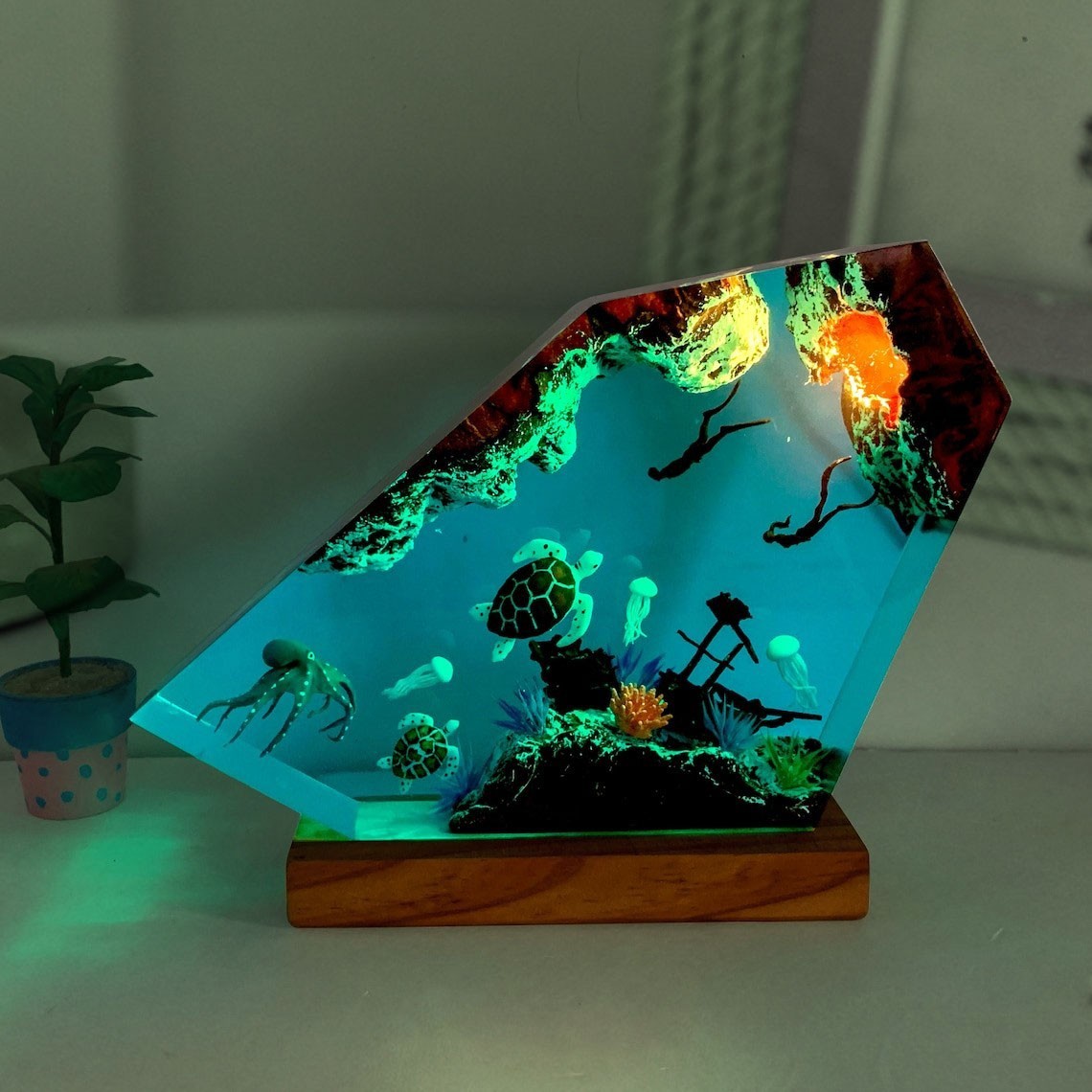 Oktopus und Paar Taucher Resin Nachtlichter Andenken Epoxidharz Lampe Einzigartiges Geburtstagsgeschenk für Freundin Valentinstag Geschenk für Sie