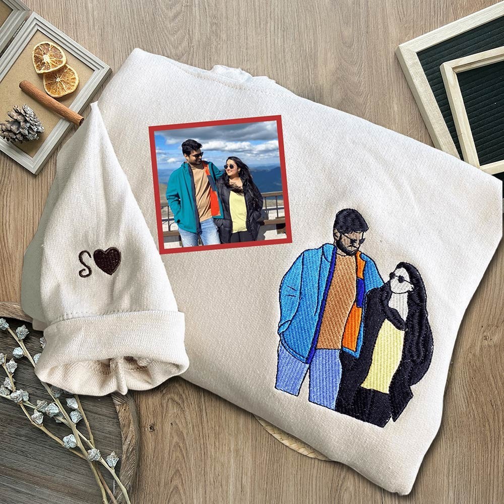Personalisiertes Paar besticktes Portrait Sweatshirt, Jubiläumsgeschenk, Valentinstagsgeschenk für Freund