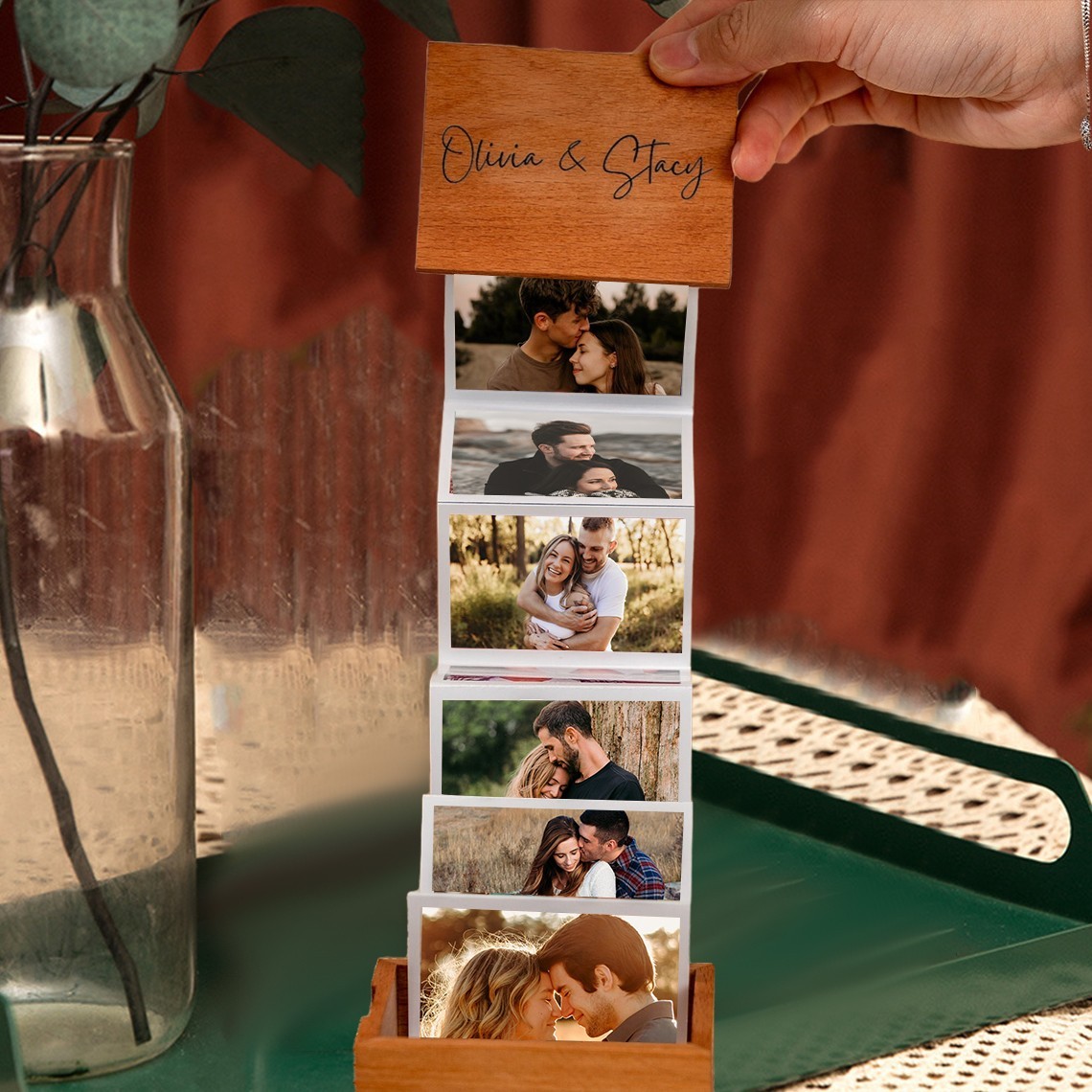 Ausziehbare Fotoalbum-Box aus Holz, personalisierte Erinnerungsgeschenke für Paare, Jahrestagsgeschenk, Valentinstagsgeschenke für Sie und Ihn