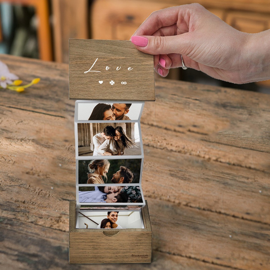 Personalisierte ausziehbare Fotobox aus Holz, Erinnerungsgeschenke für Paare, Jahrestagsgeschenk, Valentinstagsgeschenke für Sie