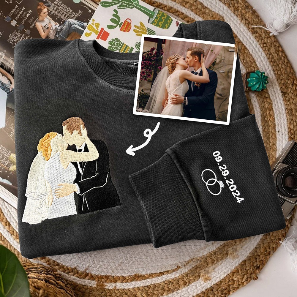 Personalisiertes Foto besticktes Paar Sweatshirt Hoodie Jahrestag Geschenkideen Liebesgeschenke