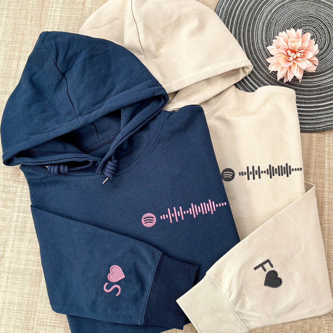 Gestickter Spotify-Code-Hoodie, individuelle Paare, passende Hoodies für Jahrestag, Valentinstag, Geschenke, einzigartiges Geschenk für Paare