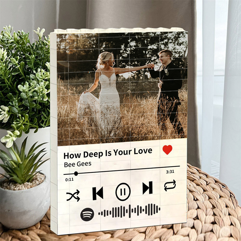 Benutzerdefinierter Spotify-Code, Baustein-Fotopuzzle, Hochzeitstagsgeschenk für Ehefrau und Ehemann, Valentinstagsgeschenk für Paare