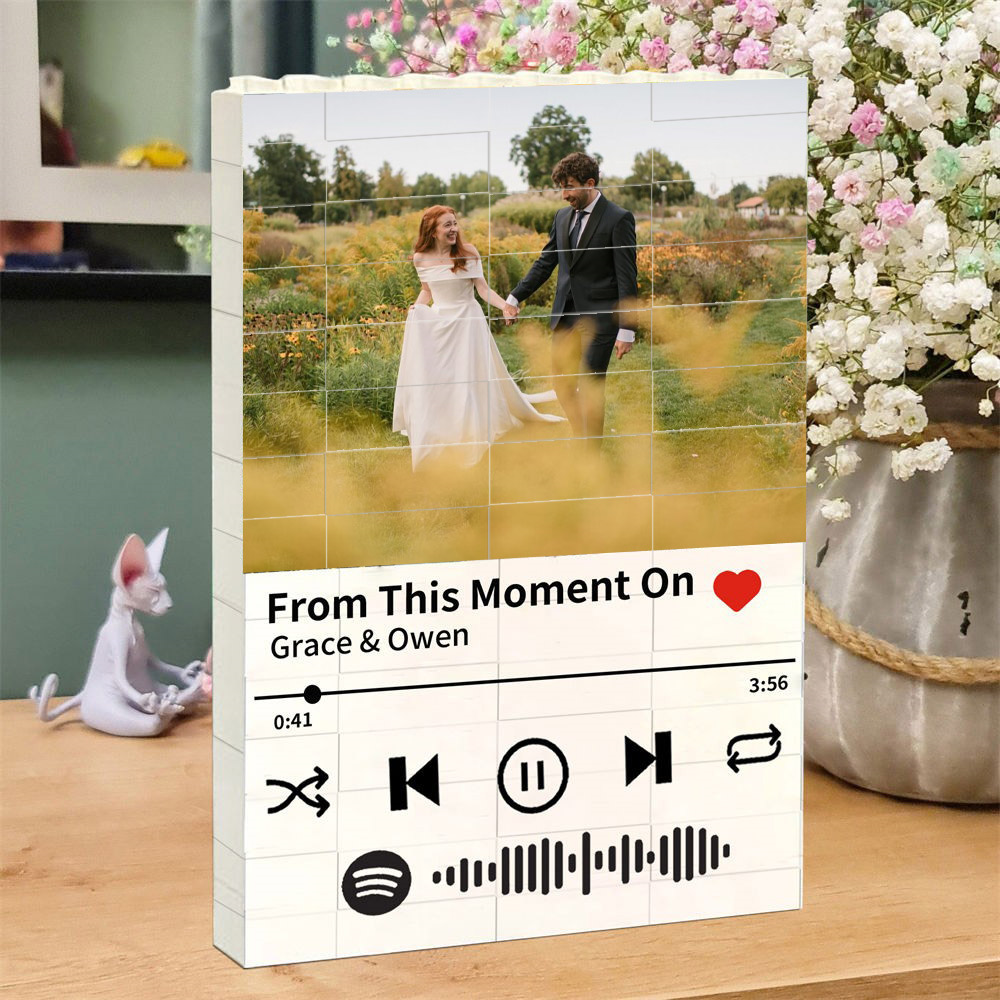 Personalisiertes Spotify-Musikfoto-Baustein-Puzzle, Hochzeitstagsgeschenke für Sie und Ihn, Valentinstagsgeschenk für Paare