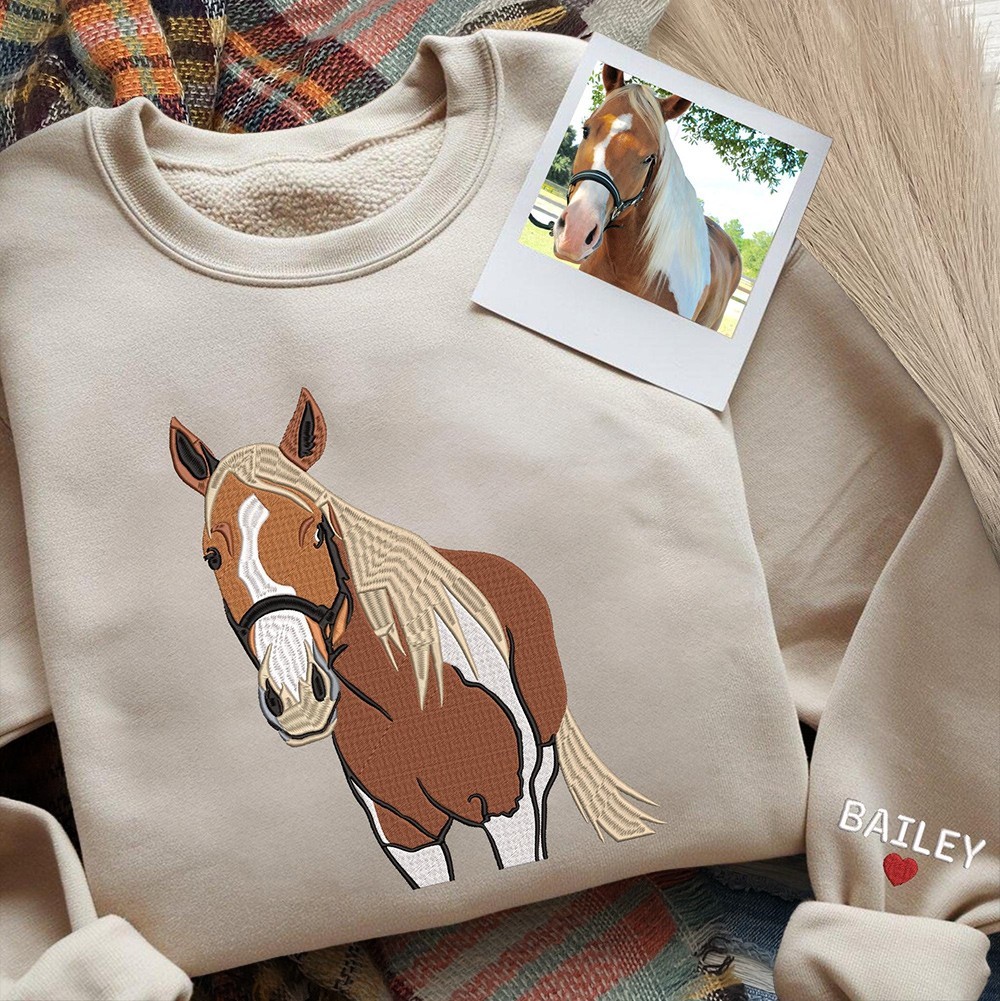 Benutzerdefiniertes Haustier-Sweatshirt, besticktes Pferdeportrait, Foto-Sweatshirt, Geschenke für Haustierliebhaber, Weihnachtsgeschenk