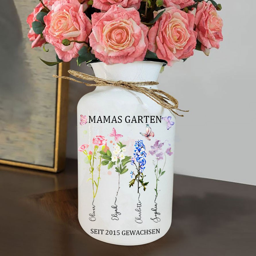 Personalisierter Kunstdruck „Mamas Garten“, Geburtsblumen-Familienvase mit den Namen der Kinder, einzigartiges Andenken für den Innenbereich, Geschenke für Mama, Oma, Muttertagsgeschenke