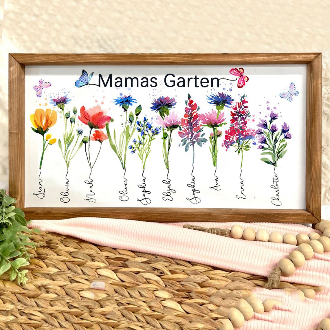 Personalisiertes Holzschild mit Geburtsblumen-Druck für den Garten Ihrer Mutter, Familienrahmen mit den Namen Ihrer Kinder, einzigartige Geburtstagsgeschenke für Mama, Oma, Babyparty, Muttertag, Geschenkideen