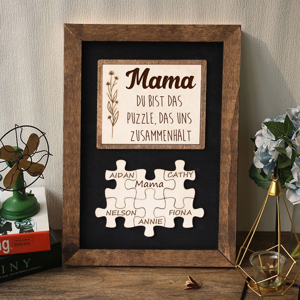 Personalisierte Puzzleteile, Holzrahmen, Namensschild, Familienandenken, Geschenk für Mutter, Oma, einzigartige Geschenkideen zum Muttertag