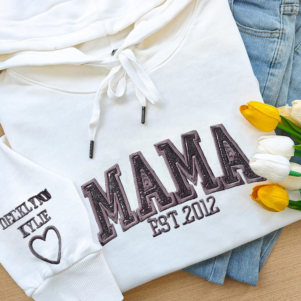 Benutzerdefinierte Applikation Glitzer Crewneck Mama Besticktes Kapuzenpullover Sweatshirt mit Namen Einzigartiges Geschenk für Mama Schwangerschaft Muttertag Geschenkideen