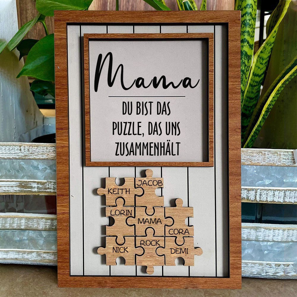 Personalisiertes Holz-Mama-Puzzleteile, Familienschild mit Kindernamen, Andenken, Geschenk für Mama, Oma, einzigartige Geschenkideen zum Muttertag
