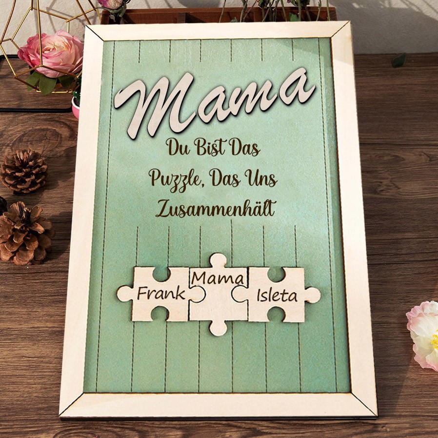 Personalisiertes Schild „Mama, Du bist das Teil, das uns zusammenhält“, Puzzleteile-Schild mit Kindernamen, Familienandenken, Geschenke für Mama, Oma, einzigartiges Muttertagsgeschenk